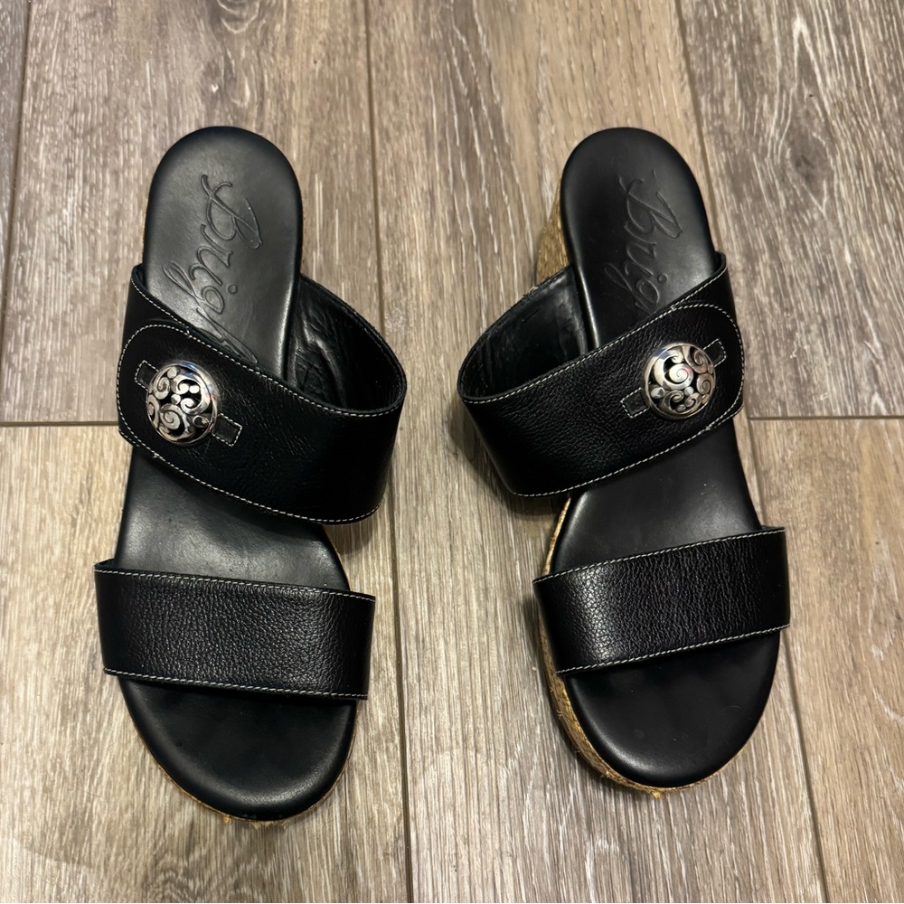 Brighton Hudson Black Buffalo Cork Platform Wedge Sandals – Size 7